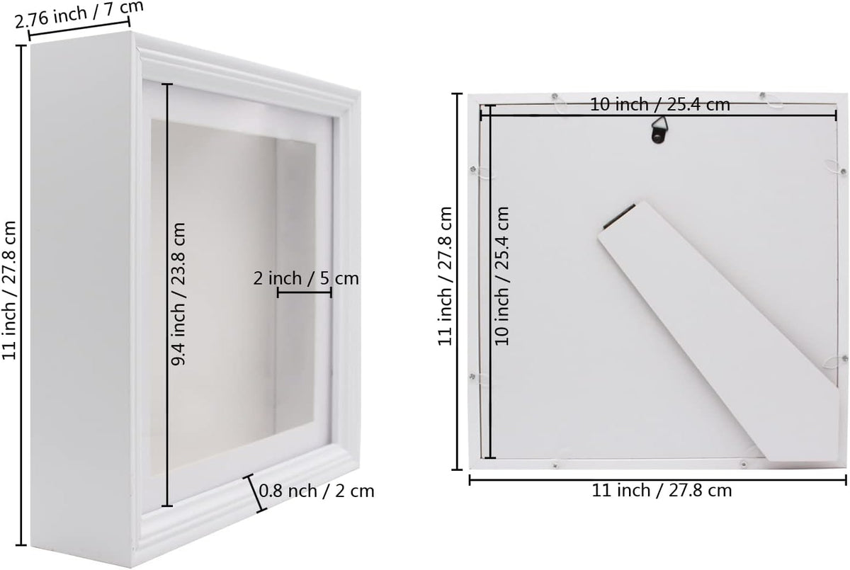 10x10 Shadow Box Frame, 3D Display Case, White, 2" Depth