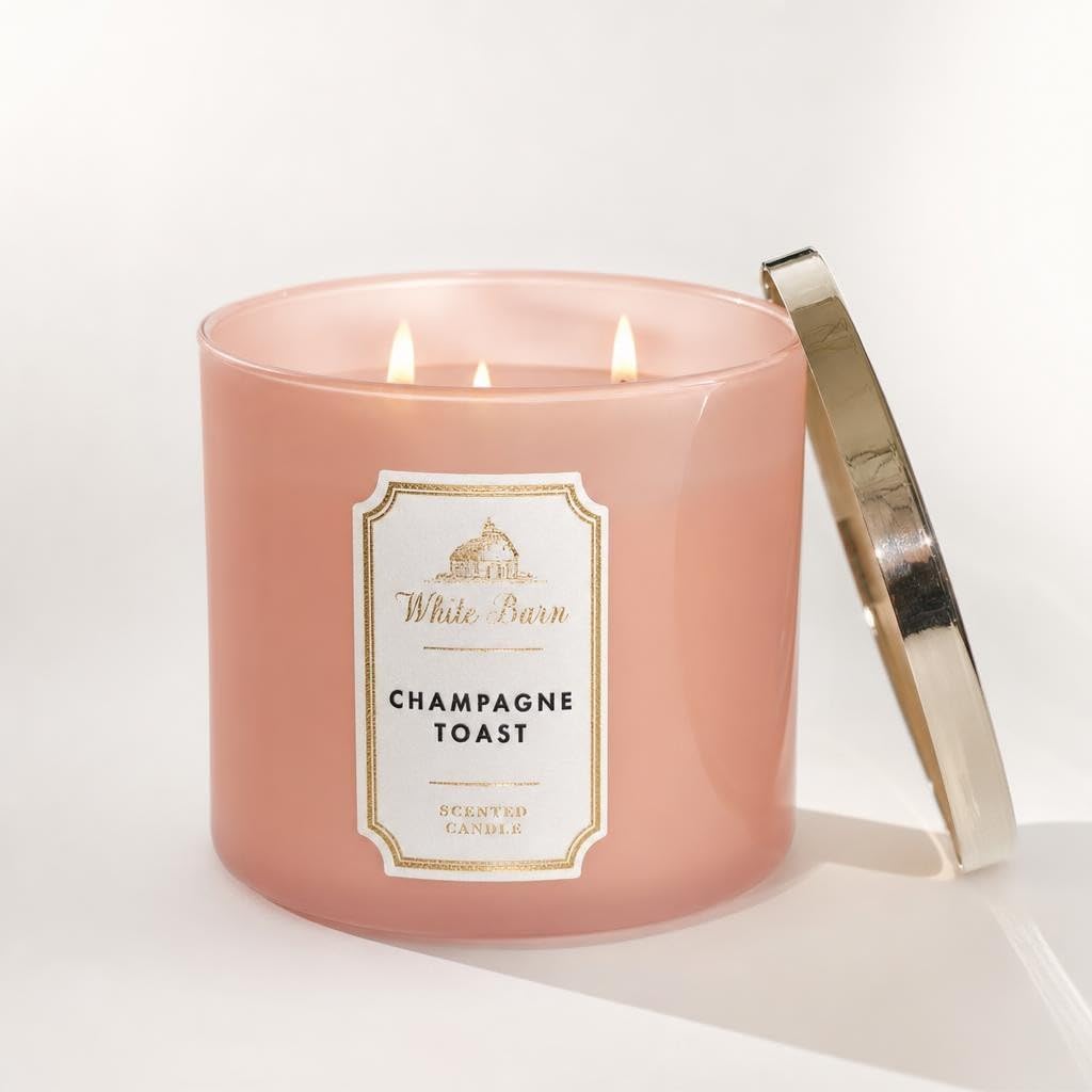 Bath and Body Works White Barn Champagne Toast 3 Wick Candle 14.5 Ounce Basic White Barn Label
