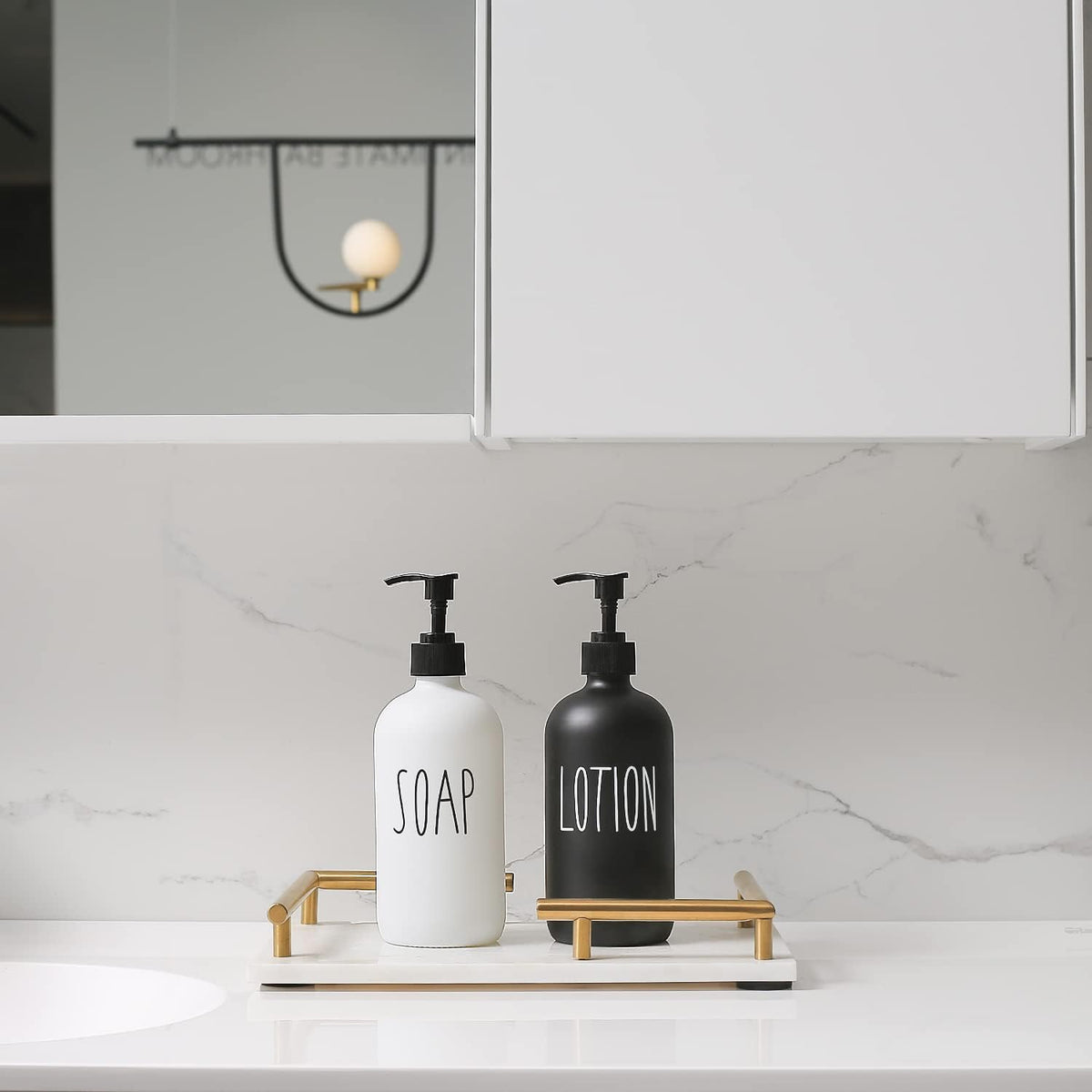 MOMEEMO Soap Dispenser Bathroom Set, Black & White