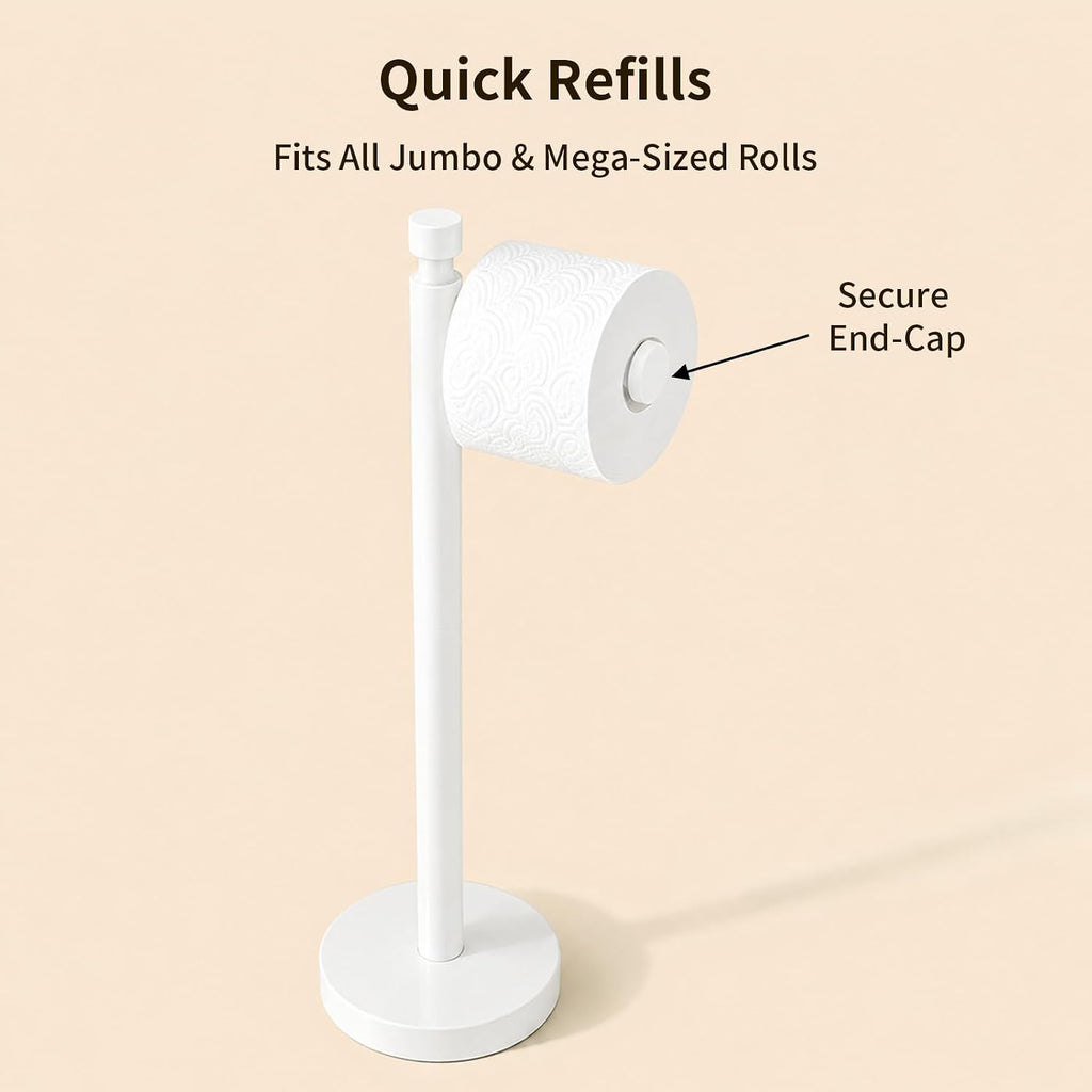 YUMORE Toilet Paper Holder Stand with Weighted Base, Matte White