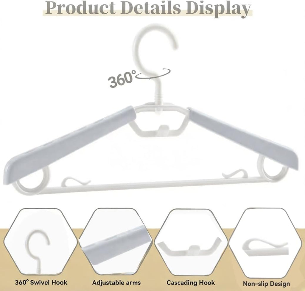6-Pack Heavy Duty Plastic Extra-Wide Arm 15"-23" Suits Clothes Hangers with Swivel Hooks,Perfect for Coat,Jacket,Dress,Shirt,Trousers or Closet Space Saving,White