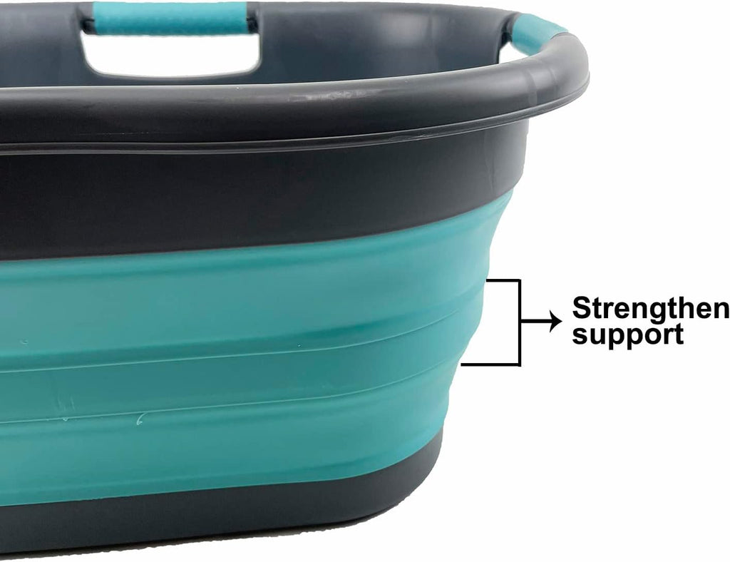 SAMMART 30L (7.9 gallon) Collapsible Plastic Laundry Basket - Foldable Pop Up Storage Container/Organizer - Portable Washing Tub - Space Saving Hamper/Basket (Grey/Crystal Blue)
