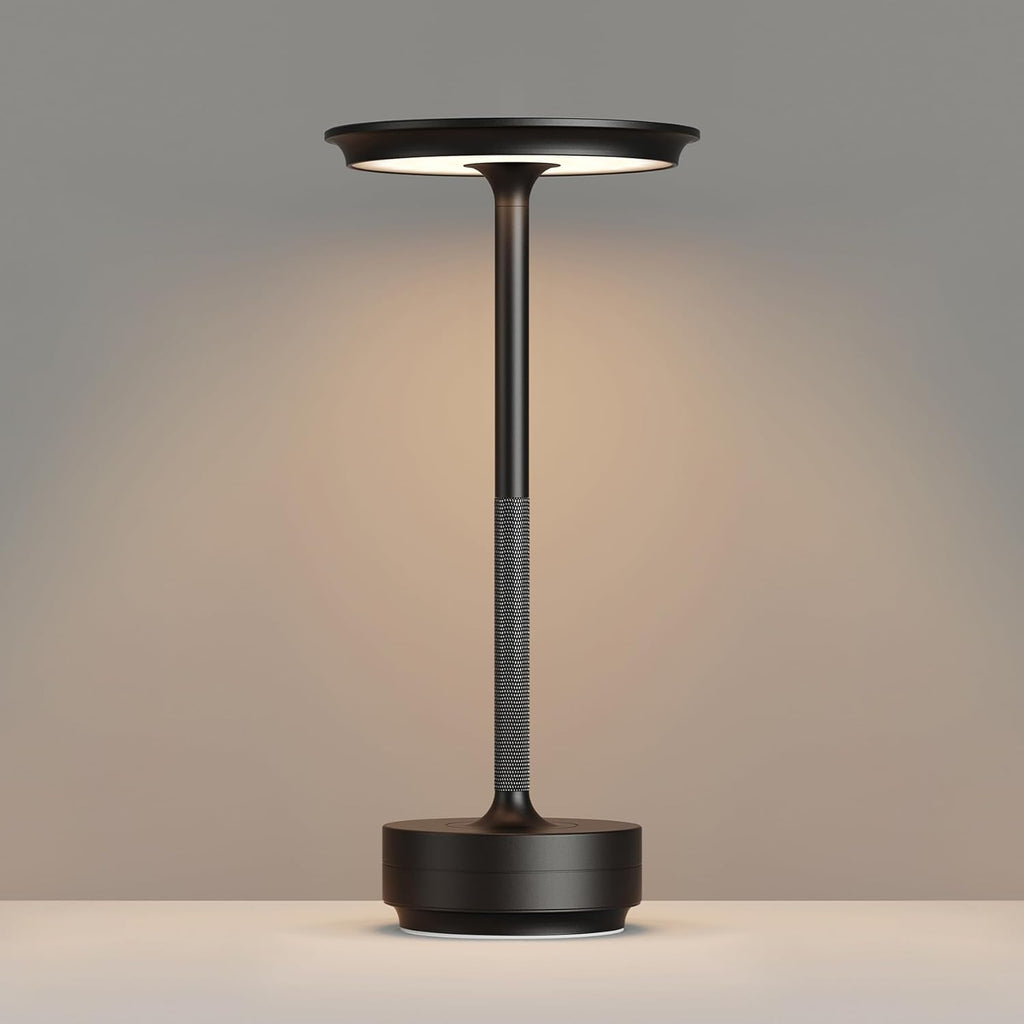 Rechargeable Cordless Table Lamp, LED Portable 5000mAh Touch Table Light, 3 Color Stepless Dimming Battery Powered Table Lamp for Restaurant/Home/Outdoor/Camping.(Black)