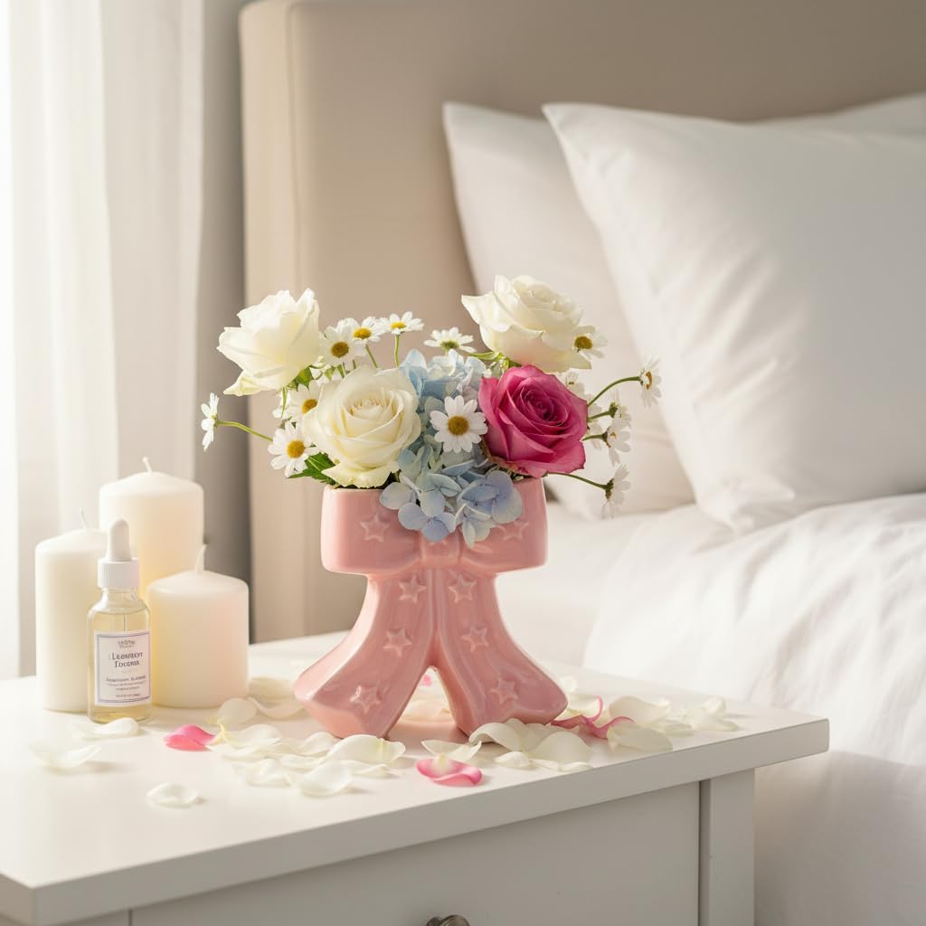 Pink Bow Vase, Hot Pink Flower Vase for Home Decor