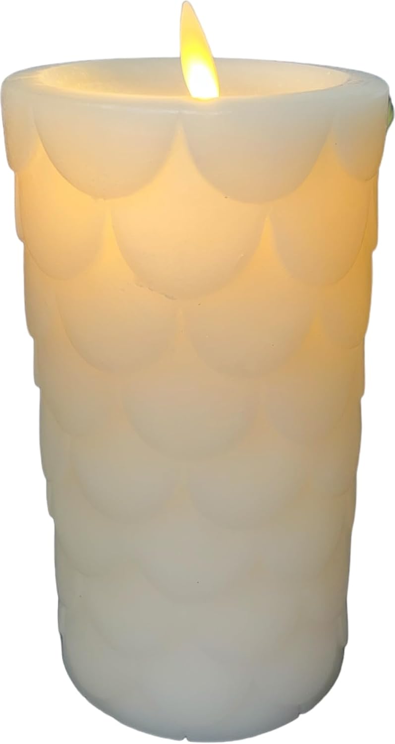 Luminara - Flameless Flickering Moving Flame Battery Operated Unscented Candle LED Décor & Gift- Embedded Pillar Collection - Everyday Recessed Edge, Marshmallow (6.5" H)