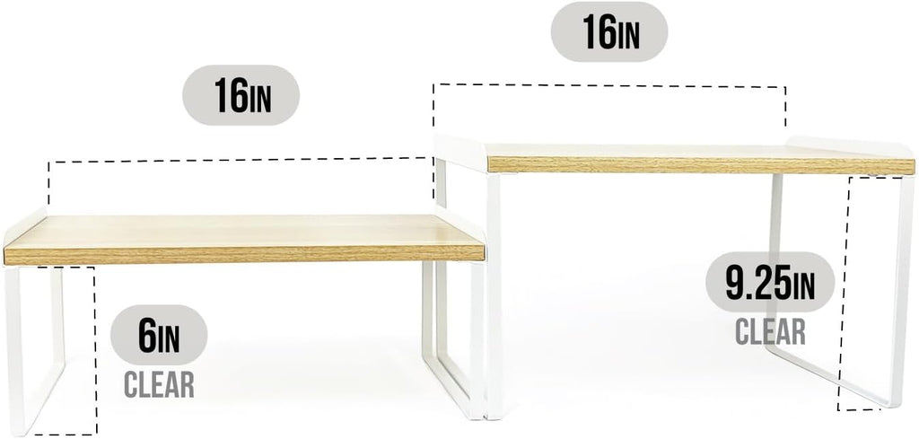 Mitus Stacking Wood Shelf Organizer, Counter Cabinet Storage Rack, Set of 2