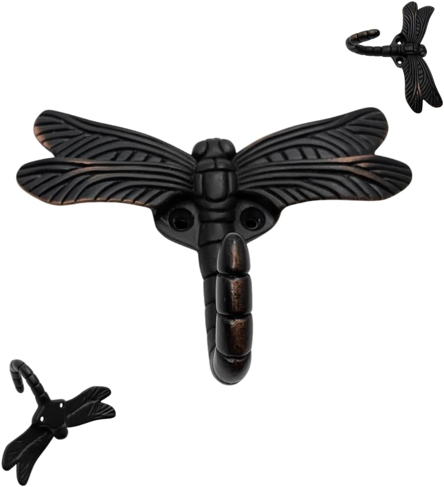 6 pcs Oil Rubbed Bronze Dragonfly Decorative Wall Hooks for Hanging Coats, Keys, Towels, Bags, and More
