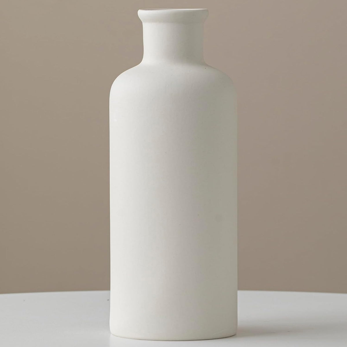 White Ribbed Ceramic Vase for Flowers, Modern Textured Decorative Vase, 10 Inch Tall, Farmhouse Style Home Decor (Nature White)