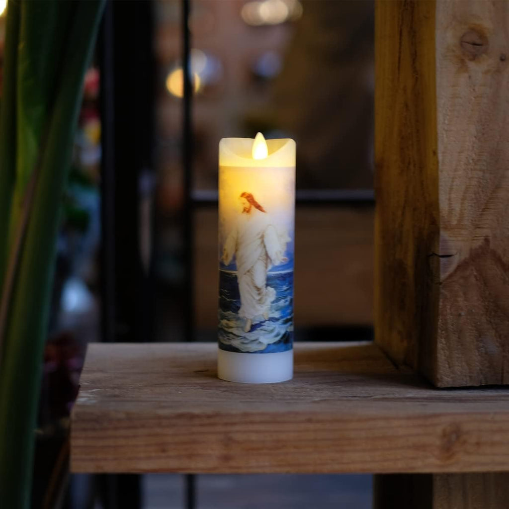 NONNO & ZGF Moving Wick Jesus Flameless Prayer Candle, Real Wax, God Devotion Bright Flickering Candles with Remote Timer Function, Battery Operated