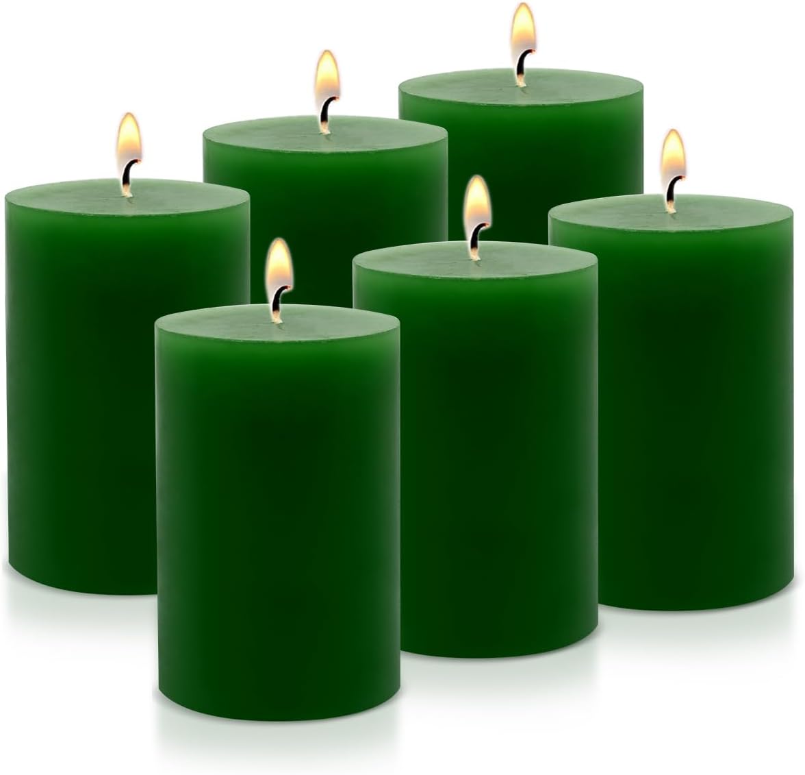 Hand Poured Unscented Dripping Pillar Candle 6 Piece Set, Home Decor, Emergency, Long Lasting Candle, Green, 2.75 “x3.25”