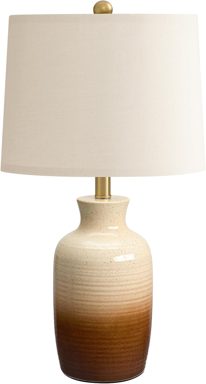 PoKat 24'' Farmhouse Handcrafted Table Lamp for Living Room, Rustic Ceramic Bedroom Lamps for Night Stands, Bedside Lamps with Soft Ombre Finish for Entryway Sideboard End Table (Beige and Brown)