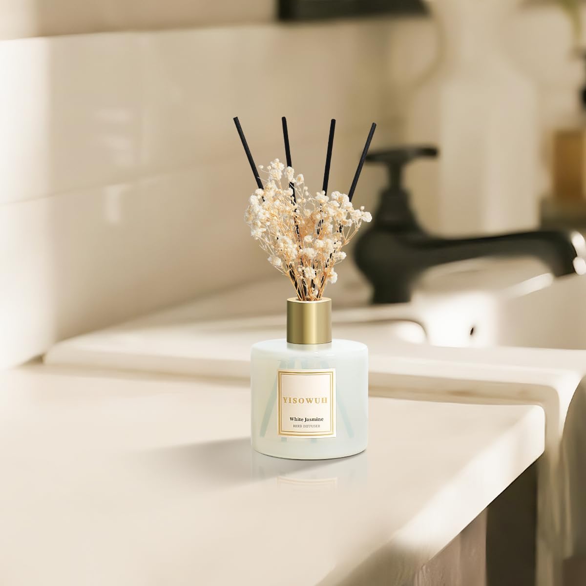 Diffusers for Home 6.76 fl oz（200ml）, YISOWUH White Jasmine Reed Diffuser Set Oil Diffusers with 8 Reed Sticks, Long Lasting Fragrance for Home Decor, Bathroom, Bedroom, Gifts