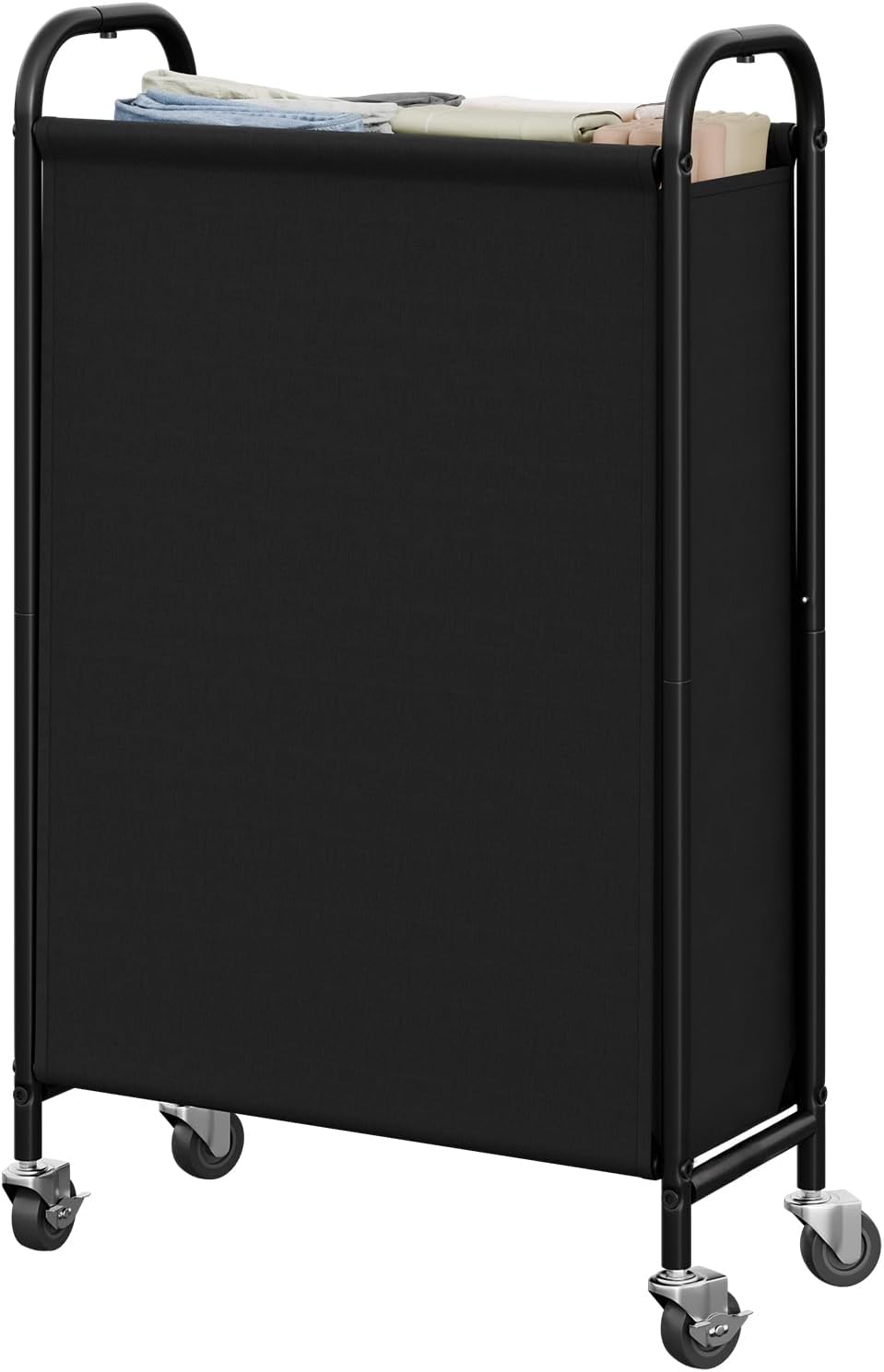 GRANNY SAYS Laundry Hamper, Slim Basket with Wheels and Handles, Black, 80L