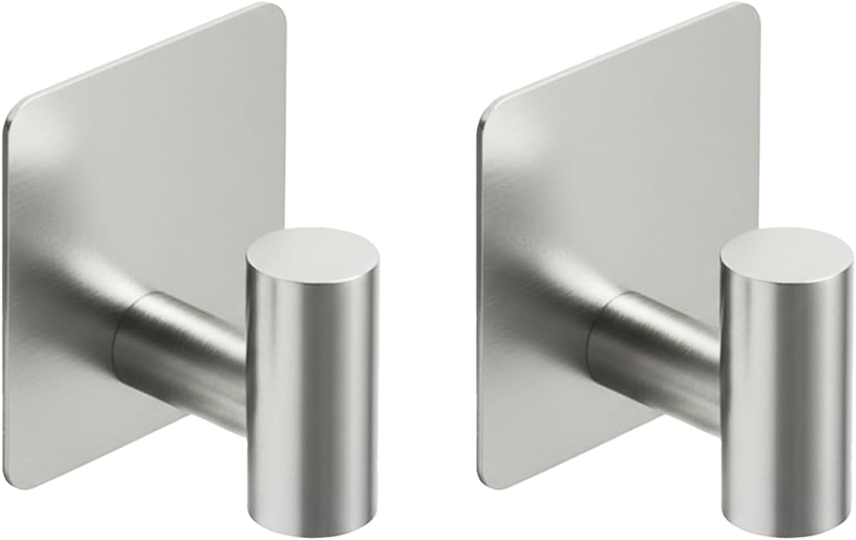 Rise age Adhesive Hooks, Adhesive Towel Hooks for Shower Wall Silver 2 Pcs