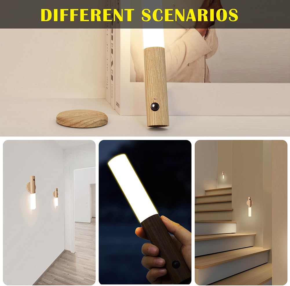 LANDGOO Wooden Motion Sensor Night Light 2-Pack, Walnut, Rechargeable
