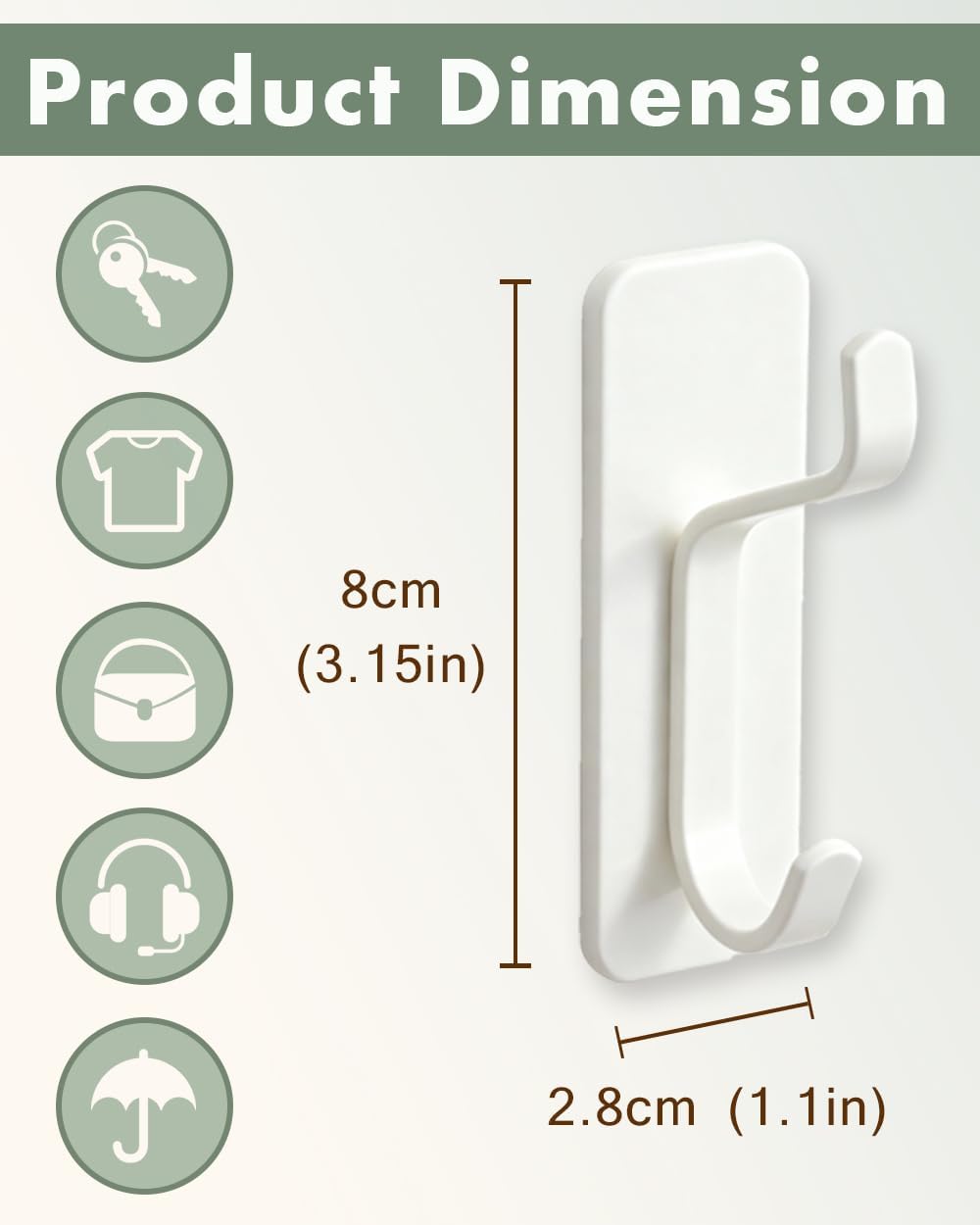Adhesive Hooks for Walls No Damage Stick On Coat Hook Wall Mount White 6Pcs