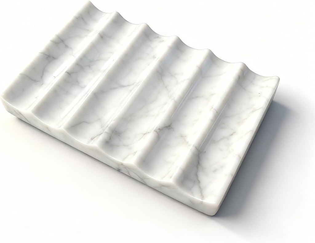 Real Luxurious Natural Marble Soap Dish for Shower,soap Dish for Bathroom,Non-Ceramic/Non-Resin Stone soap Tray（White）
