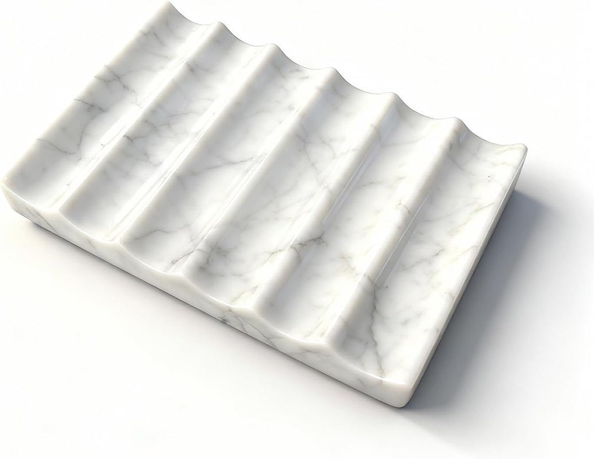 Real Luxurious Natural Marble Soap Dish for Shower,soap Dish for Bathroom,Non-Ceramic/Non-Resin Stone soap Tray（White）
