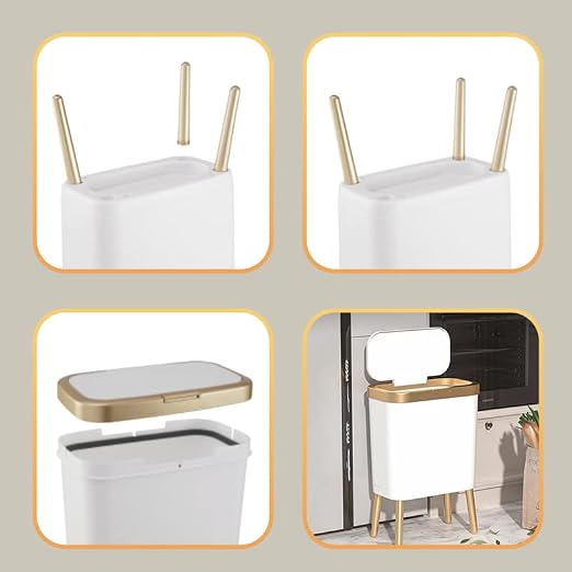 Procade 2Pack White and Gold Trash Can with Lid,4 Gallon Bathroom Trash Bin