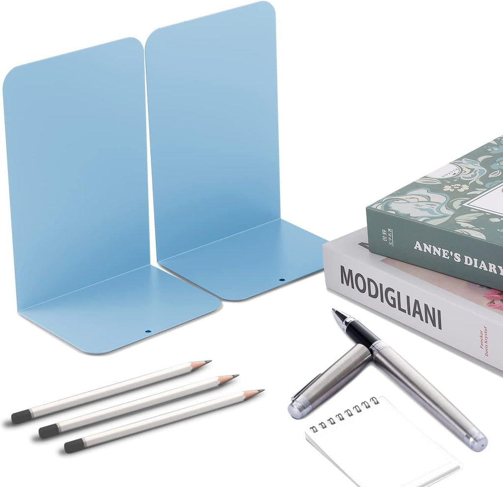 MSDADA Bookends, Book Ends for Book Shelves, Book Ends for Heavy Books,Metal Bookend Supports, Modern Minimalist Style Bookend, Light Blue(4Pairs)