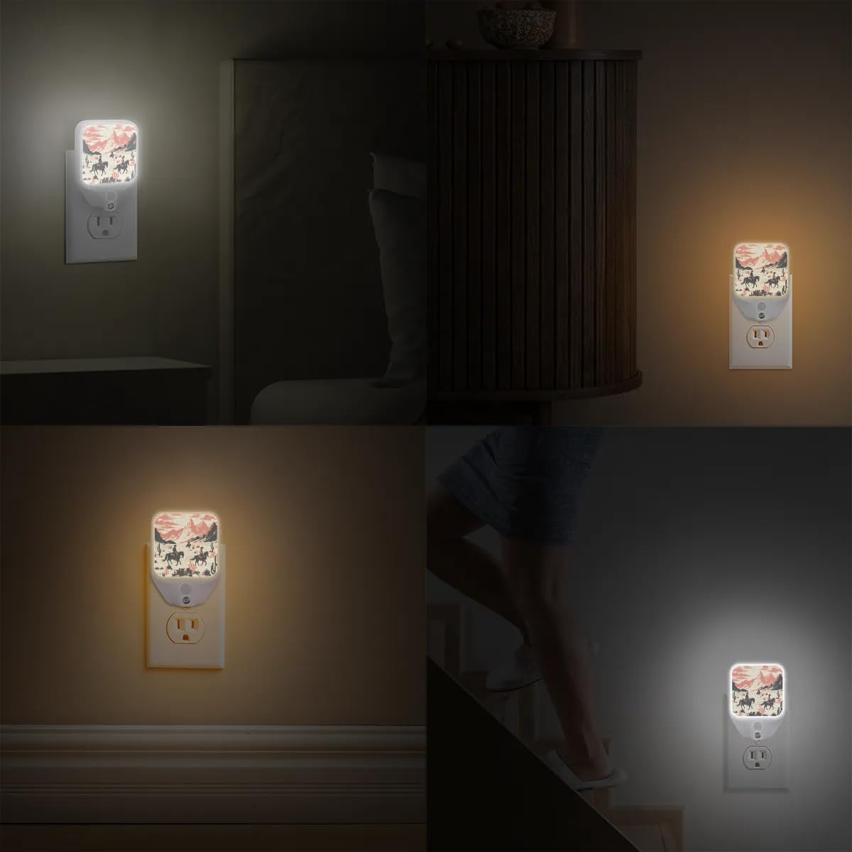 Honeybaby Motion Sensor Night Lights Western Cowboy Desert Nightlight Plug in Dusk to Dawn Motion Sensor Light Indoor LED Lights for Room Home Improvement