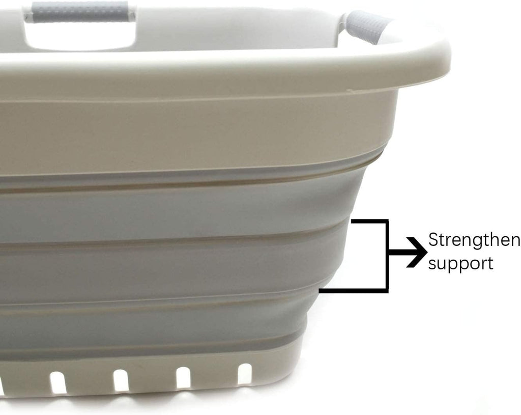 SAMMART 41L (10.8 gallon) Collapsible Plastic Laundry Basket - Foldable Pop Up Storage Container/Organizer - Portable Washing Tub - Space Saving Hamper/Basket (3 handled rectangular, Grey/Grey)