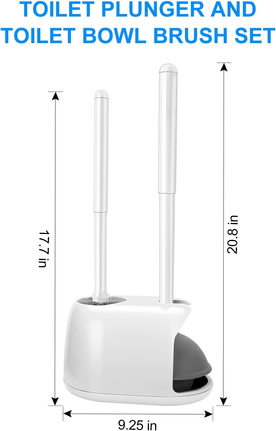 SetSail 2 Packs Toilet Brush and Plunger Set for Bathroom Cleaning, White