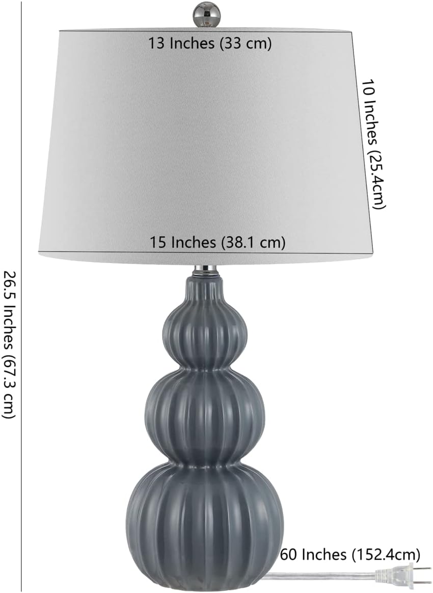 Safavieh Lighting Collection Corina Grey Triple Gourd Ceramic 26-inch Bedroom Living Room Home Office Desk Nightstand Table Lamp (LED Bulb Included)