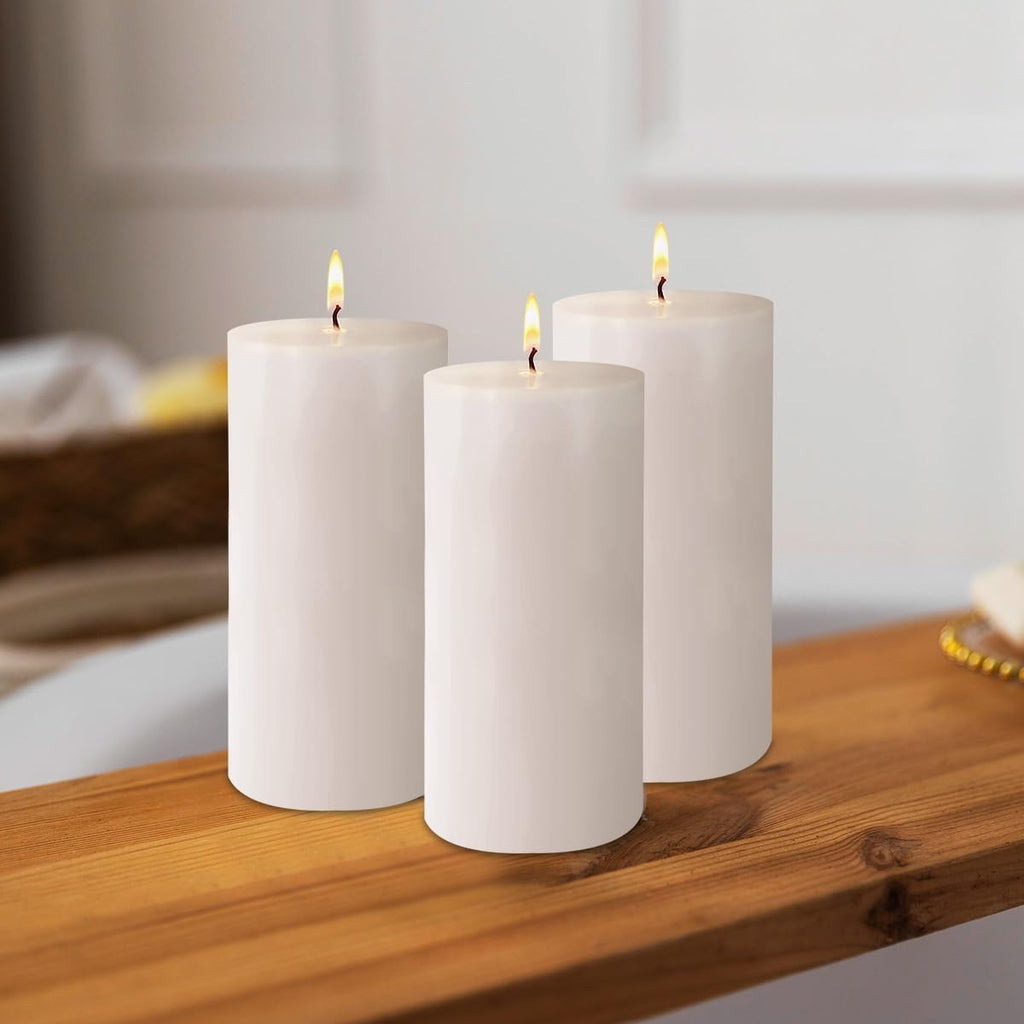 3 Pack 2.8 x 6 Hand Poured White Dripless Pillar Candles, 150 Hours Long Burning, Soy Candles, Non-Toxic, Unscented, Smokeless, for Power Outages & Emergency