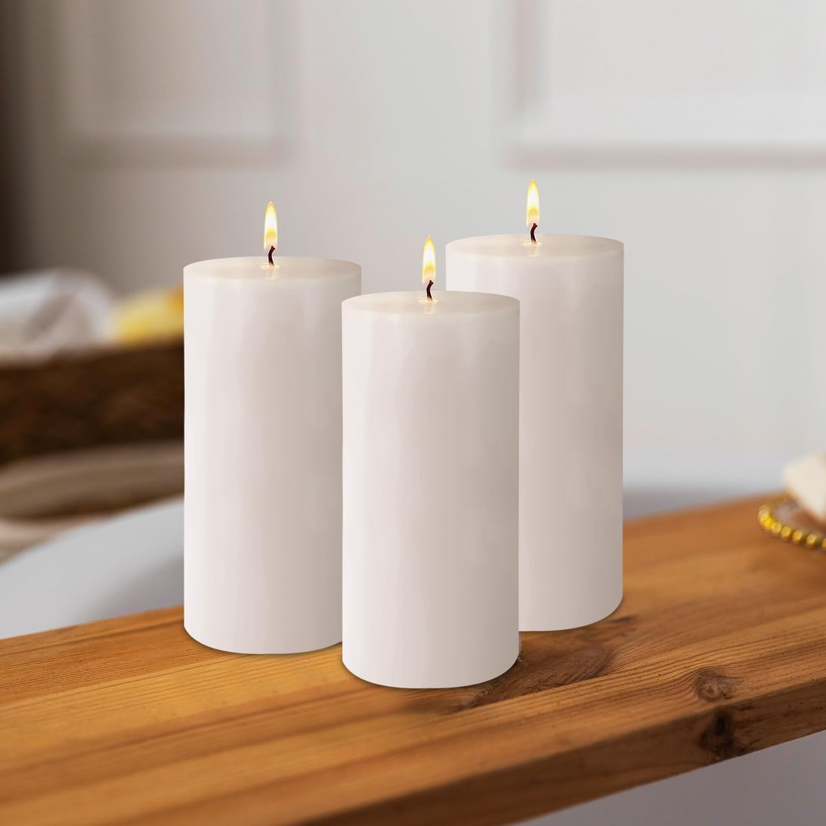 3 Pack 2.8 x 6 Hand Poured White Dripless Pillar Candles, 150 Hours Long Burning, Soy Candles, Non-Toxic, Unscented, Smokeless, for Power Outages & Emergency