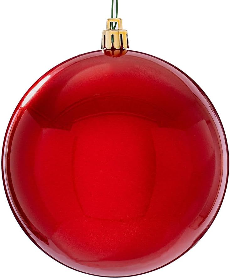 Vickerman 4" Red Christmas Ornaments - Set of 6 Candy Finish Shatterproof Christmas Ball Ornaments, UV Resistant Plastic with Floral Wire Loop for Hanging