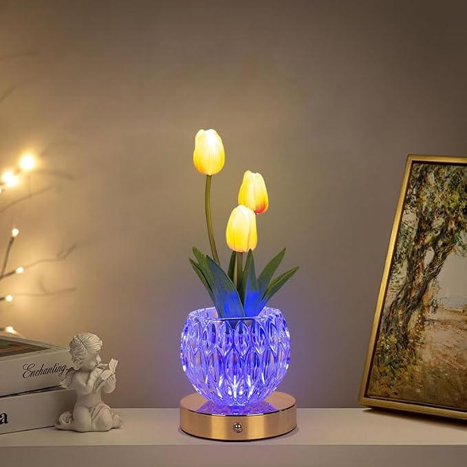 Tulip Table Lamp, 16 Color Changing Glass Night Light with Remote, Touch Dimming Artificial Flower Light, LED Colored Light Romantic Flower Decoration Gift for Girl Women Mom