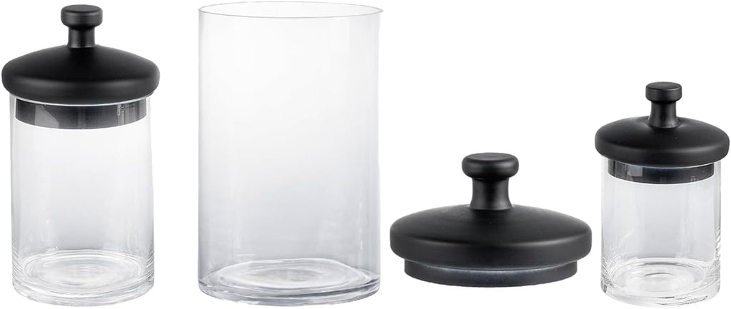 MyGift Glass Apothecary Jars with Black Lids, Set of 3 Storage Canisters