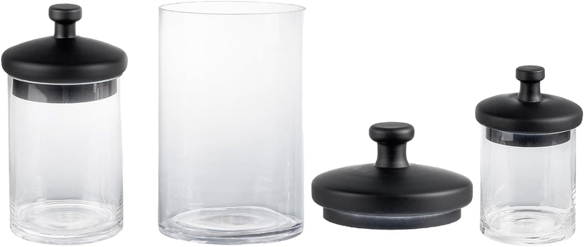 MyGift Glass Apothecary Jars with Black Lids, Set of 3 Storage Canisters