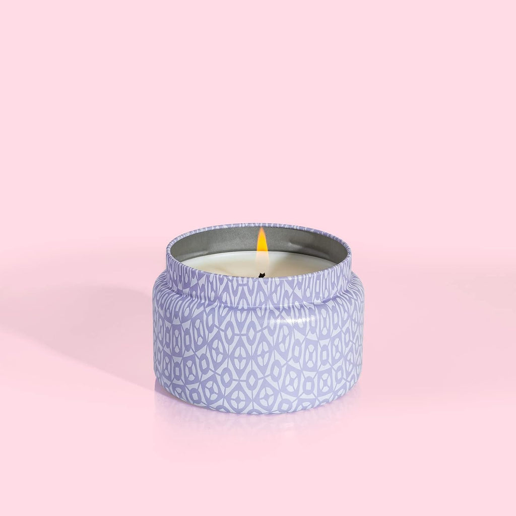 Capri Blue Volcano Printed Travel Tin Jar Candle - Luxury Candle with a Long Lasting Soy Wax Blend - Scented with Tropical & Fruity Fragrance (Lavender Color, 8.5 oz) (Pack of 2)