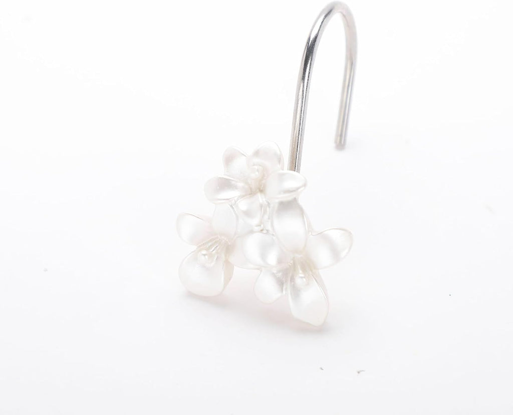 White Flower Shower Curtain Hooks Set of 12 White Decorative Rings