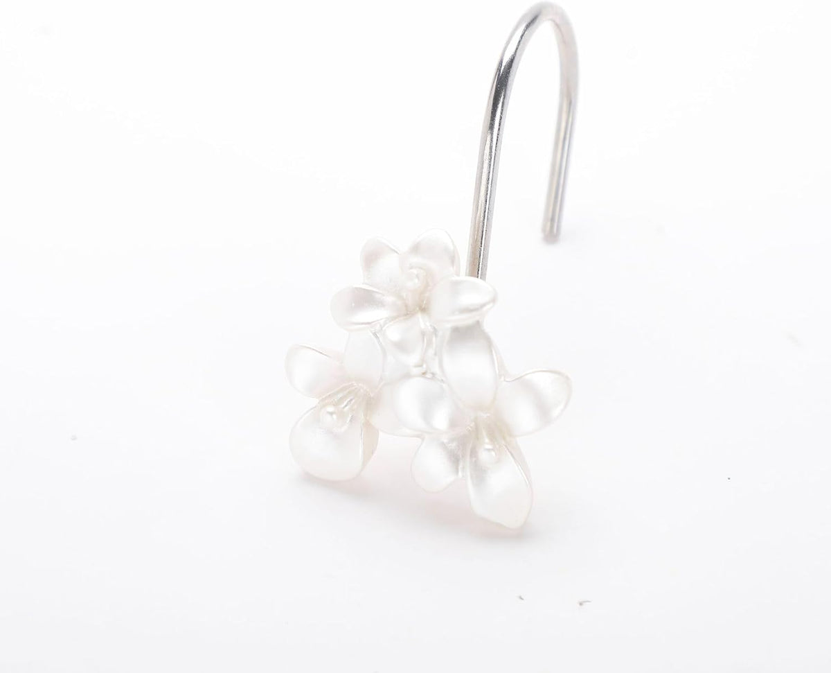 White Flower Shower Curtain Hooks Set of 12 White Decorative Rings