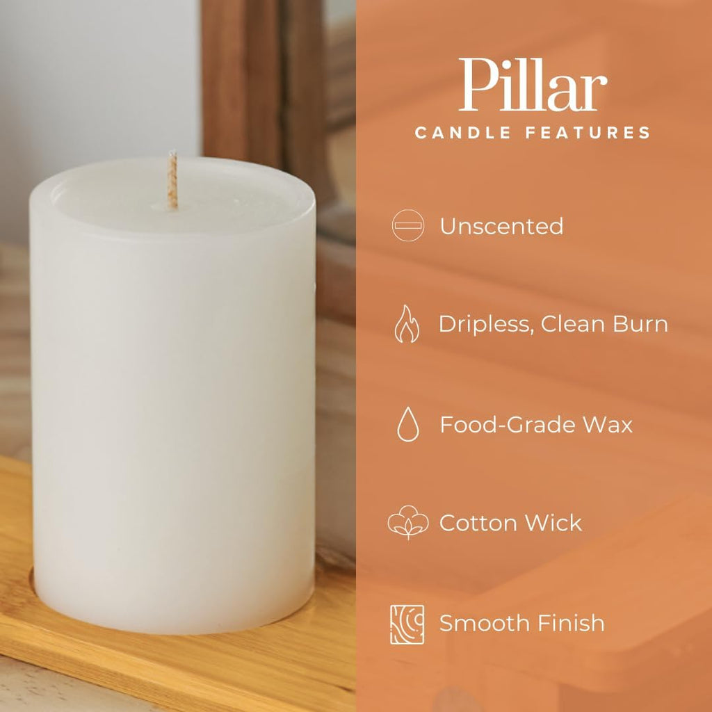 Simply Soson White Pillar Candles 3x4, Set of 6, Unscented Bulk Pack