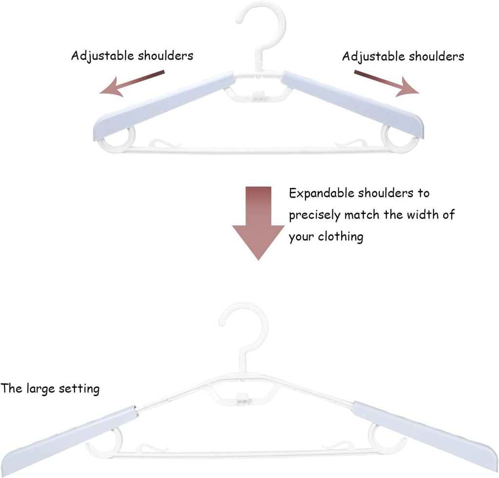 6-Pack Heavy Duty Plastic Extra-Wide Arm 15"-23" Suits Clothes Hangers with Swivel Hooks,Perfect for Coat,Jacket,Dress,Shirt,Trousers or Closet Space Saving,White