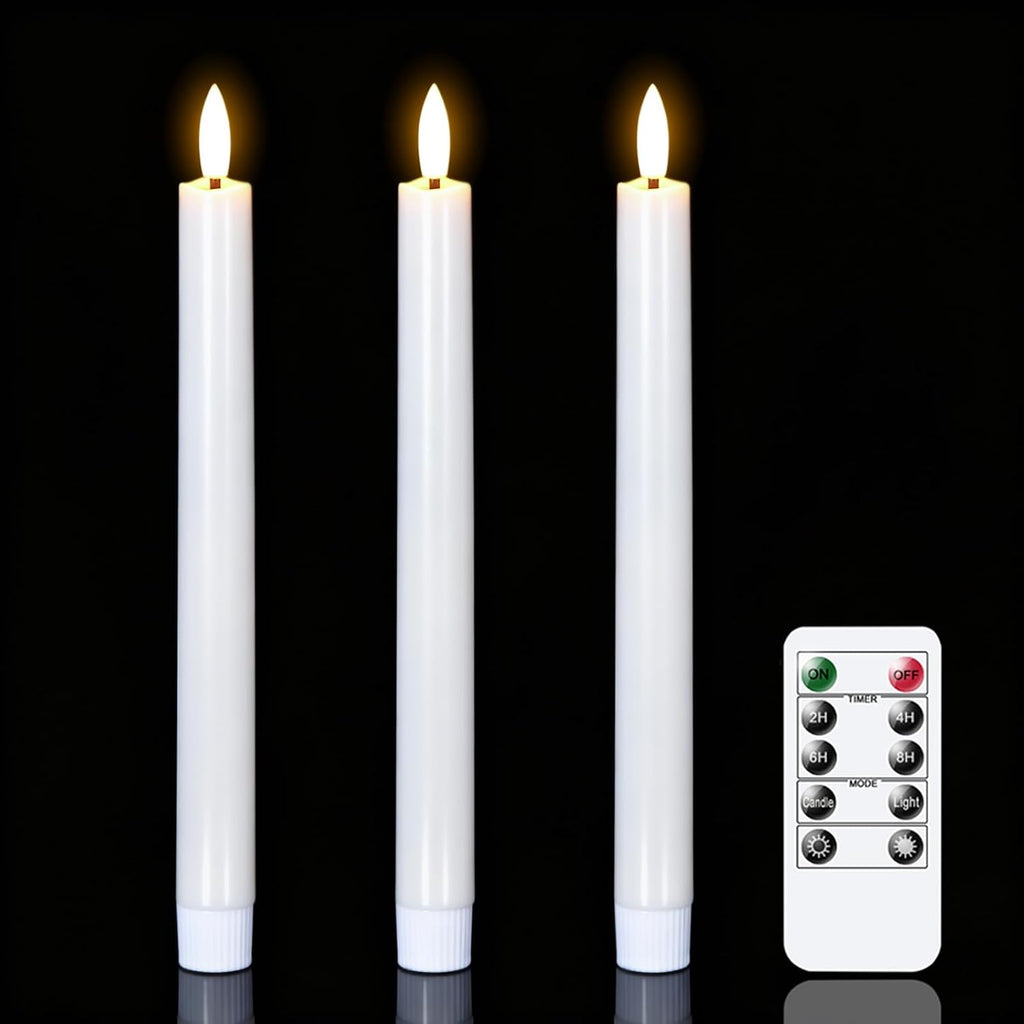 Wondise 3 Pack Flameless Taper Candles with Remote Timer