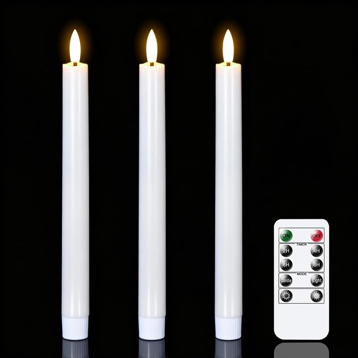 Wondise 3 Pack Flameless Taper Candles with Remote Timer