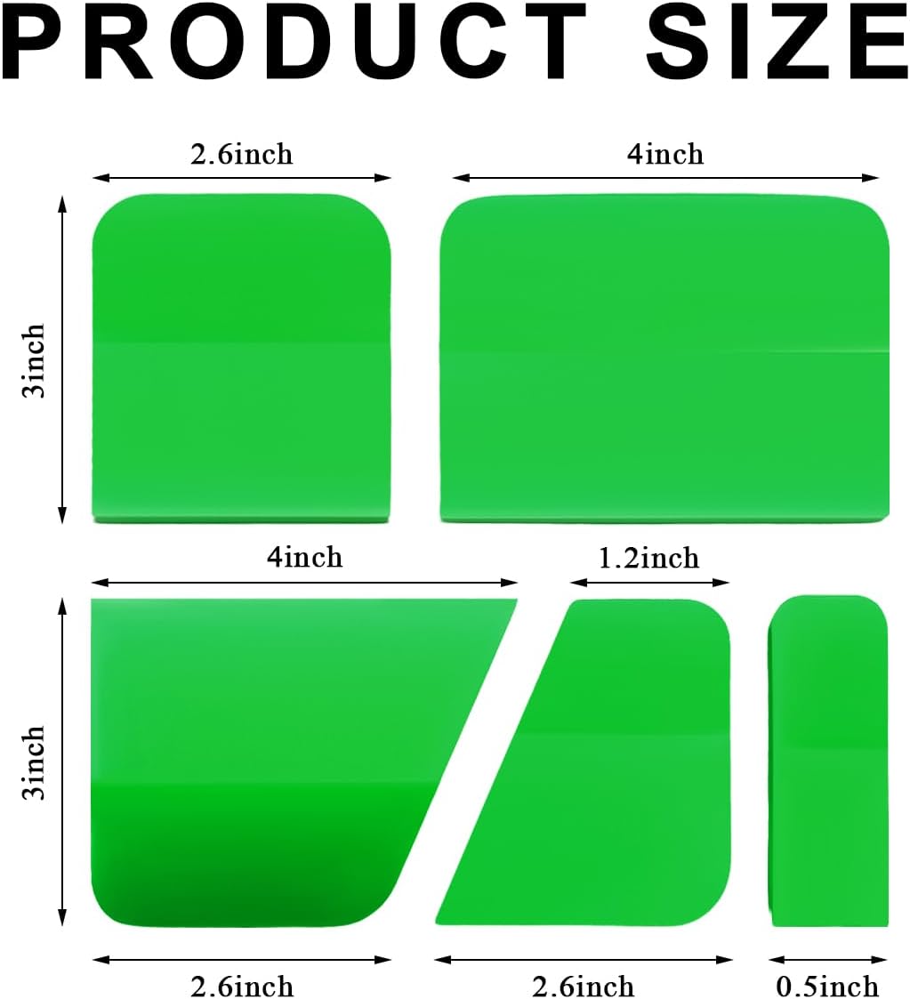 KVAEY 5 in 1 Rubber Squeegee Kit, Anti-Scratch Flexible Soft Matte TPU Coating Scraper Kit, Small Tint Squeegee Water Blade Scraper for Paint Protection Film Household Cleaning (Green)