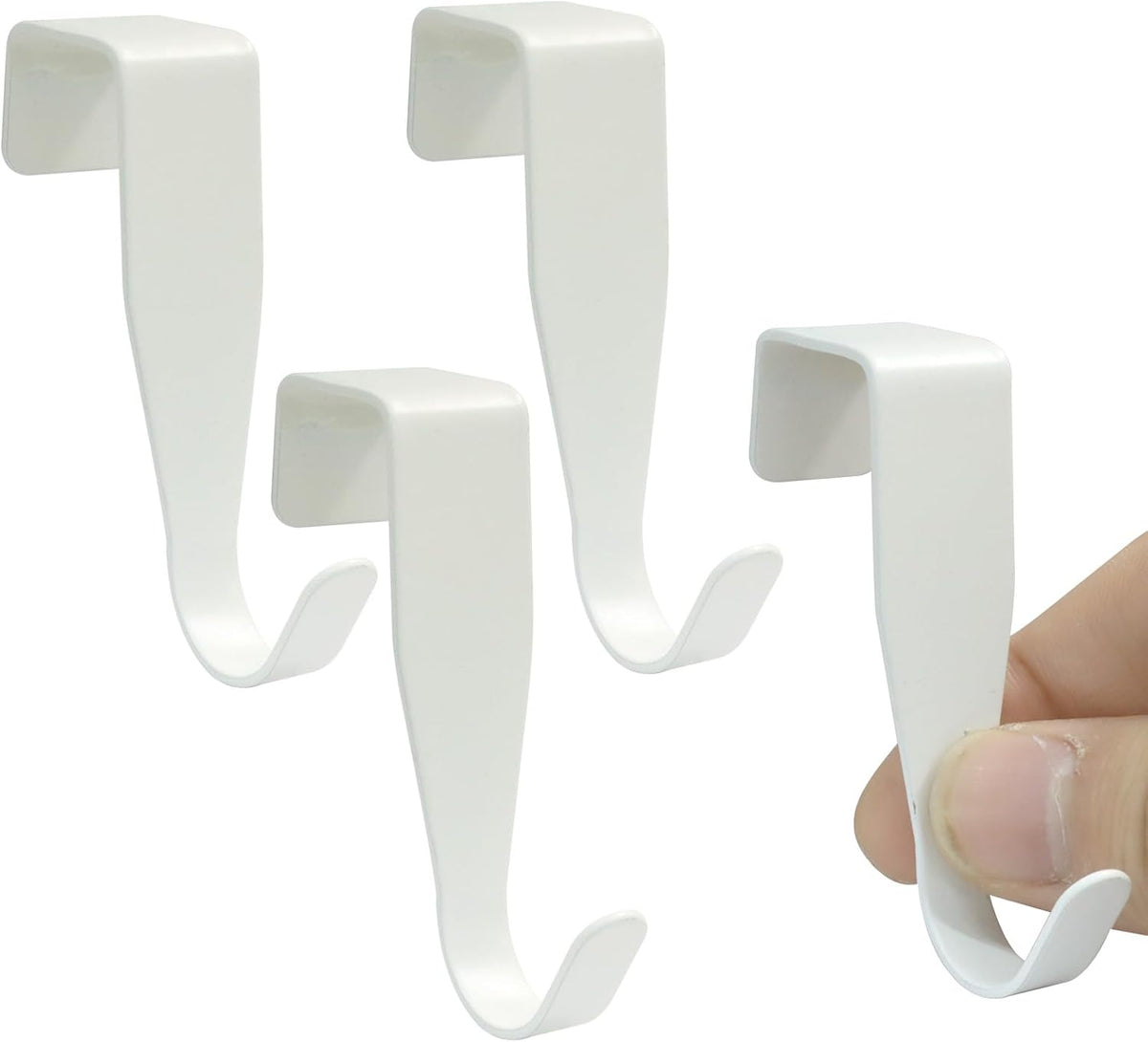 4 Pcs Over Cabinet Door Hook, J-Shape Carbon Steel, White