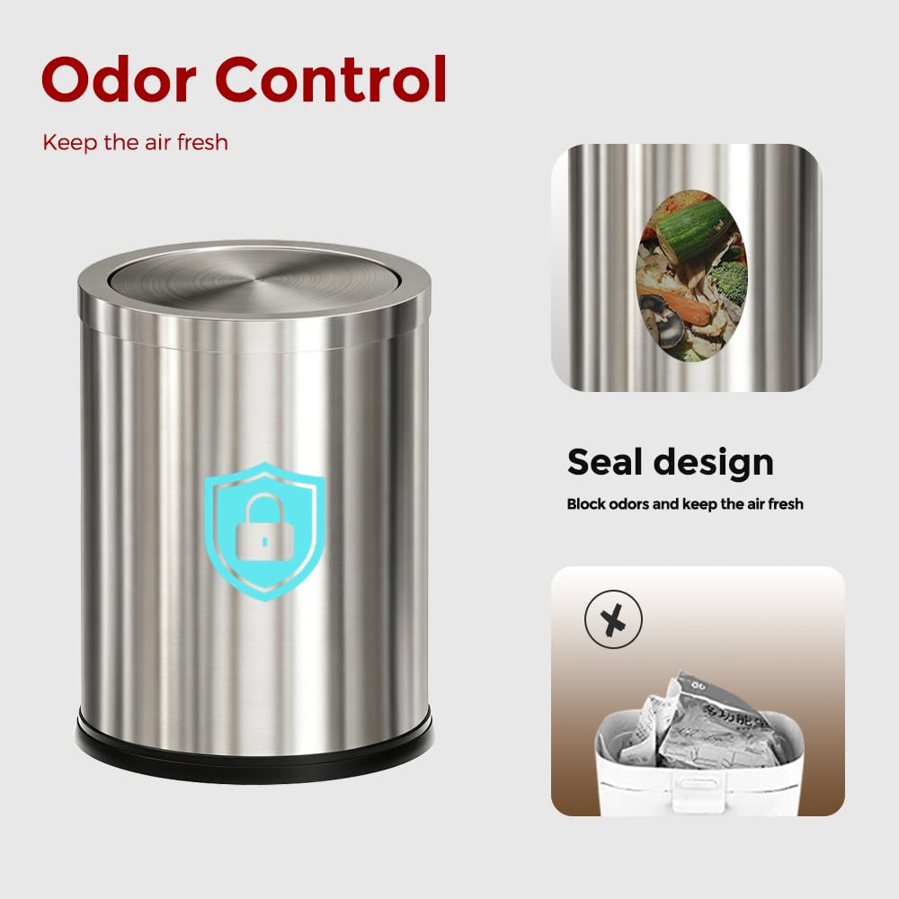 7L/1.8GAL Small Bathroom Trash Can with Flipping Lid