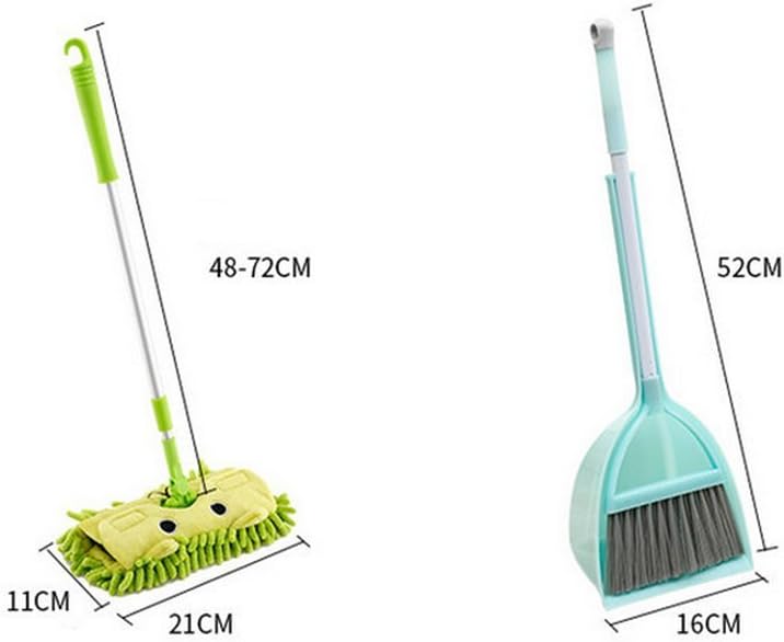 Mini Housekeeping Cleaning Tools for Children,3pcs Include Mop,Broom,Dustpan (Green Mop+Frash Blue Broom&Dustpan)