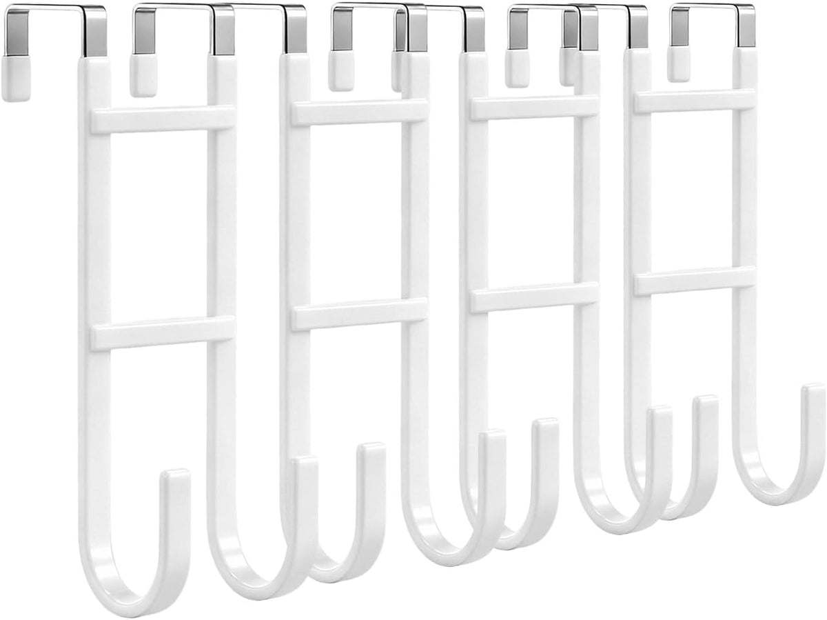 Over the Door Hooks, 4-Pack Scratch-Resistant Over the Door Hanger with Rubber for Hanging Towels, bags, Coats and Keys, Suitable for Most interior doors such as in bathroom, bedroom, and kitchen