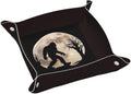 Decorative Bigfoot Sasquatch Full Moon Leather Vanity Tray Desktop Storage Organizer, Reddish Brown Square Foldable Sturdy Leather Tray for Keys Phone Wallet Coin Jewelry, S