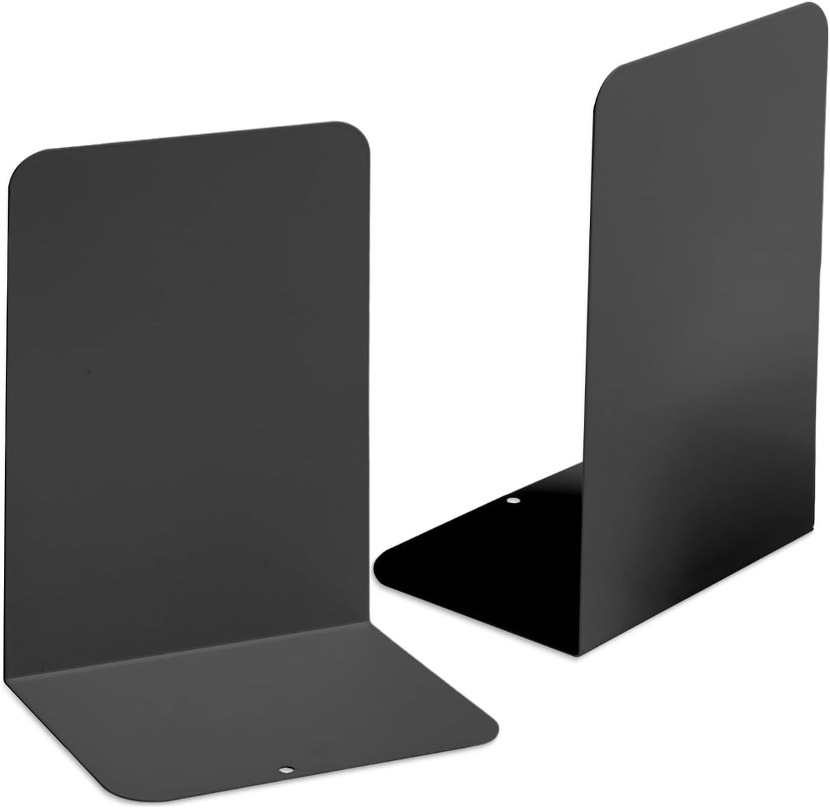M&G Book Ends 1 Pair, Black Large Metal Bookends for Shelves, L-Type Book Stopper for Heavy Books, Non-Skid Bookstand for Office Home School Supplies