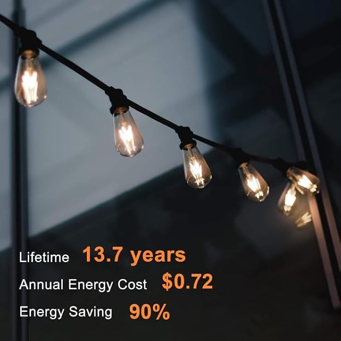 TJOY 12 Pack Edison LED Light Bulbs, E26 Base, 8W 2700K, Dimmable
