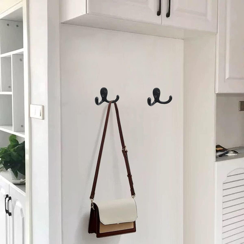 Coat Hooks Hardware,20 Pcs Wall Hooks Heavy Duty Hooks for Hanging Coats Double No Rust Hook Wall Mounted for Key, Towel, Bags, Cup, Hat (20pcs Black)